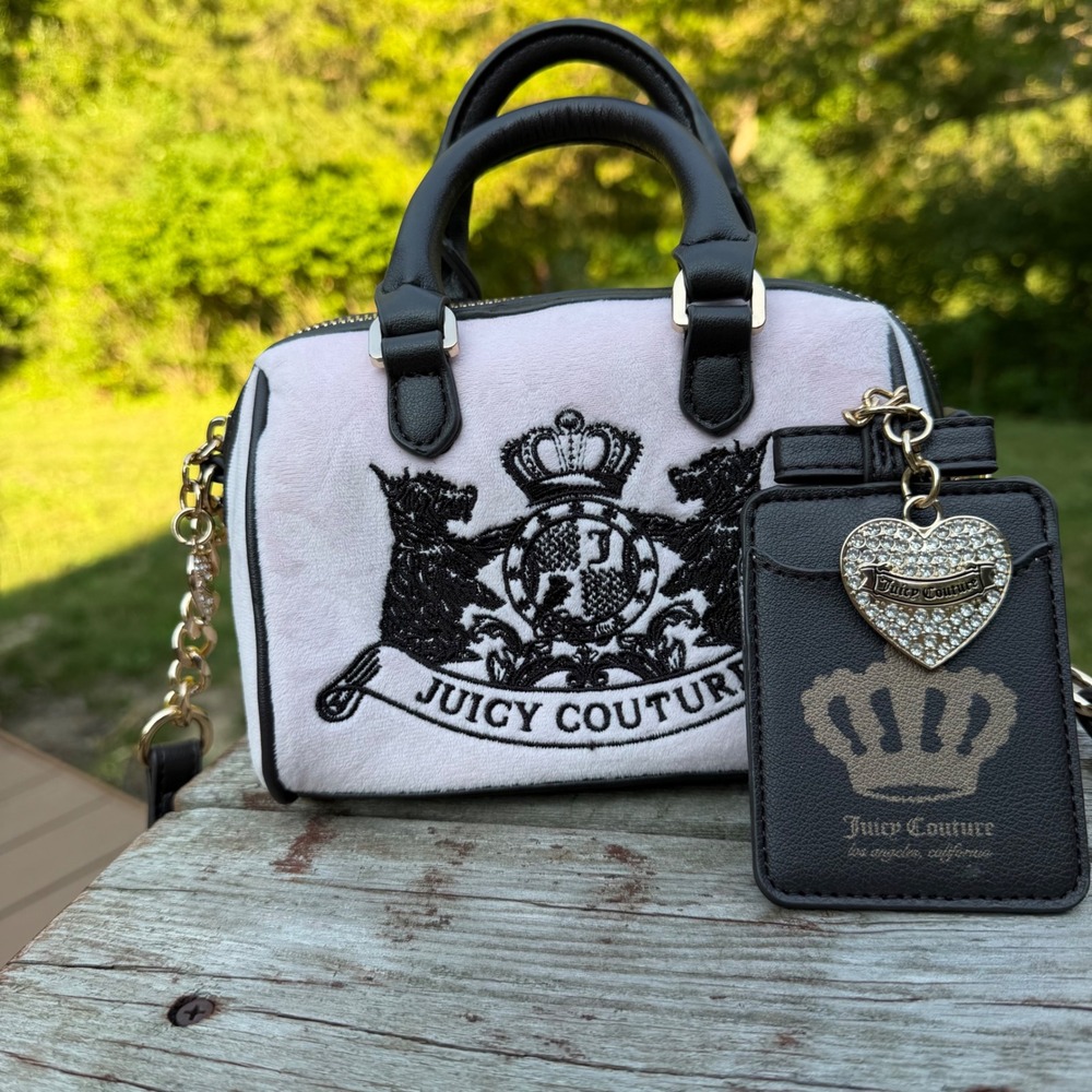 Juicy Couture Velour‎ Barrel Bag Y2K McBling Satchel Small Pink Logo Chain